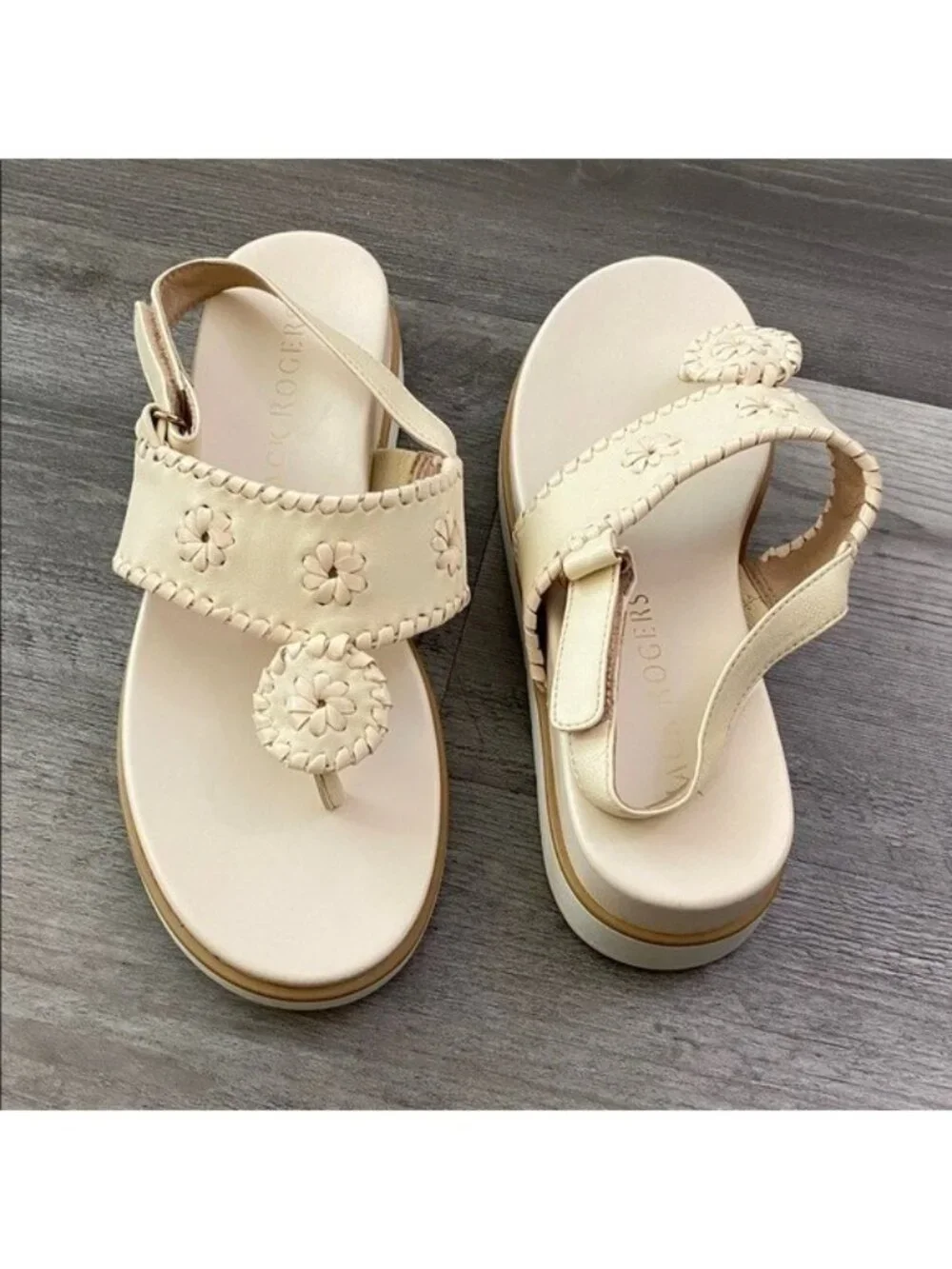 JACK ROGERS Jacks Weekend Slingback Sandal Cream Leather Resort $138 Women's 6.5